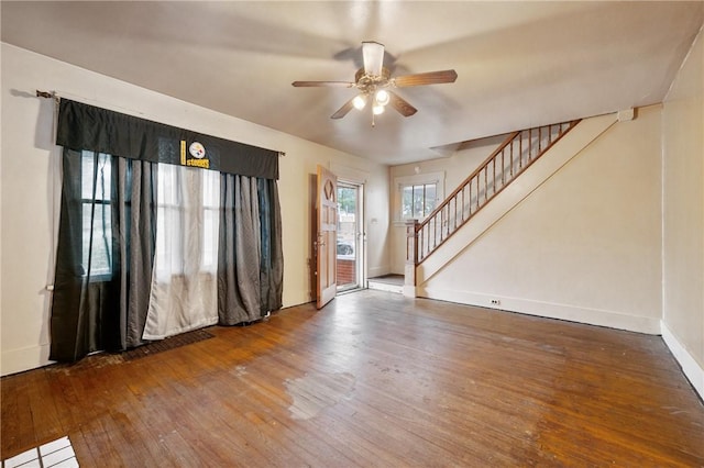 1477 Benton Ave, Brighton Heights, PA 15212 - unfurnished room with hardwood / wood-style flooring, ceiling fan, and stairway