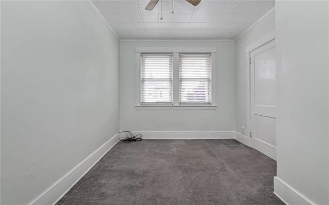 112 Fisk Ave, Avalon, PA 15202 - unfurnished room featuring dark colored carpet, a ceiling fan, and ornamental molding