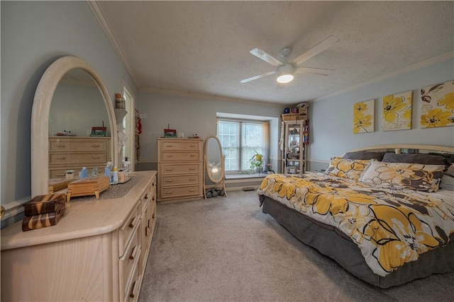 115 Westbrooke Ln, Findlay Twp, PA 15108 - bedroom with a textured ceiling, crown molding, light colored carpet, and ceiling fan
