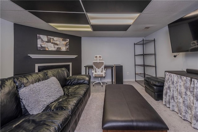 115 Westbrooke Ln, Findlay Twp, PA 15108 - carpeted living room with a fireplace and a paneled ceiling