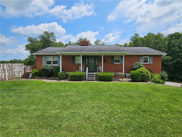 323 Hoon Rd, Oakland Twp, PA 16001 - single story home featuring brick siding, a chimney, and covered porch
