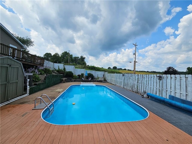 323 Hoon Rd, Oakland Twp, PA 16001 - view of pool featuring a fenced backyard, a deck, and a shed