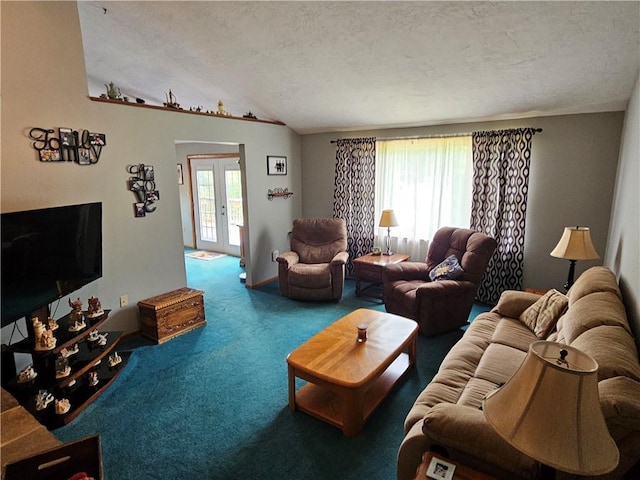 323 Hoon Rd, Oakland Twp, PA 16001 - living area with carpet, french doors, and a textured ceiling