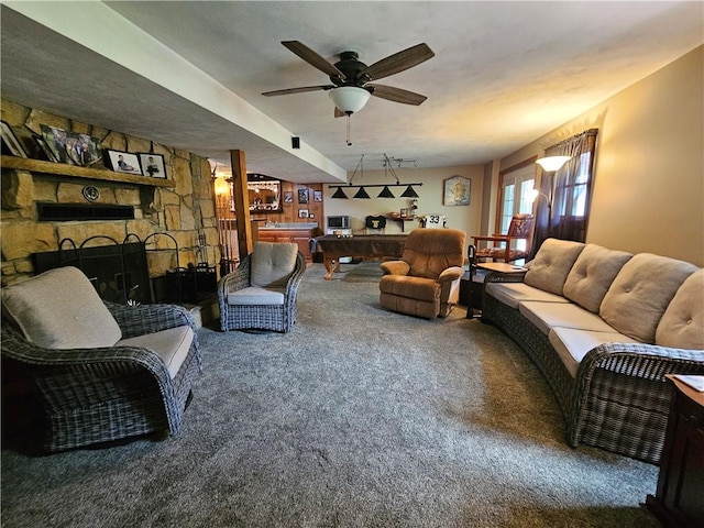 323 Hoon Rd, Oakland Twp, PA 16001 - carpeted living area with pool table and a ceiling fan