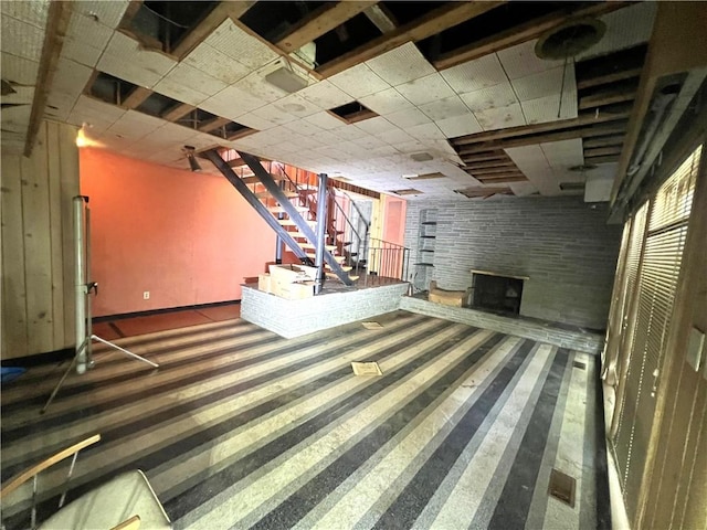 1560 Oneida Dr, Jefferson Hills, PA 15025 - below grade area with a paneled ceiling and stairs