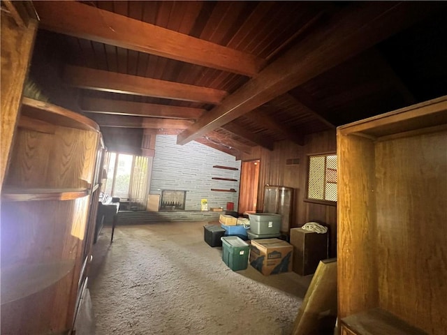 1560 Oneida Dr, Jefferson Hills, PA 15025 - living area with carpet floors, wooden ceiling, and wooden walls