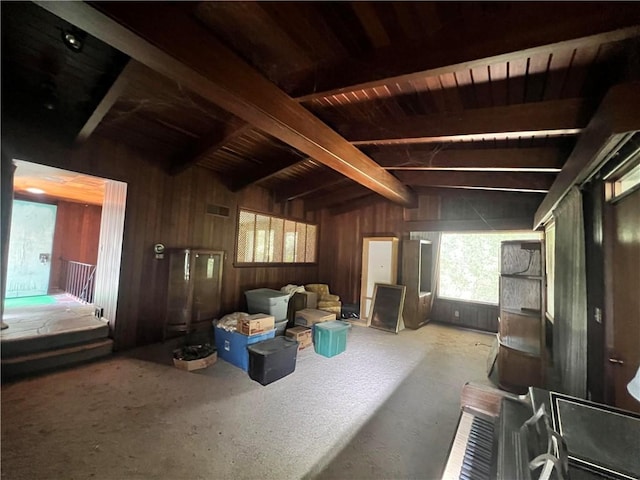 1560 Oneida Dr, Jefferson Hills, PA 15025 - miscellaneous room featuring wood walls, carpet, and wood ceiling