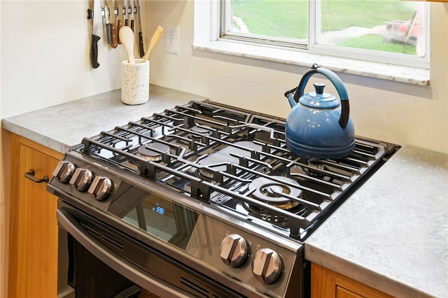 4329 Stanton Ave, Stanton Heights, PA 15201 - kitchen view of stainless steel gas range oven and brown cabinetry
