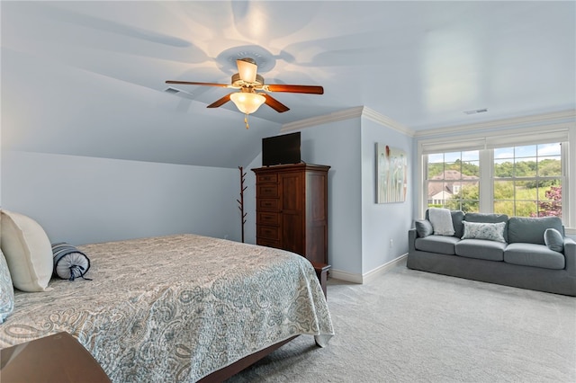 3111 Edelweiss Ct Ste 201, Adams Twp, PA 16046 - bedroom with carpet floors, ornamental molding, a ceiling fan, and vaulted ceiling
