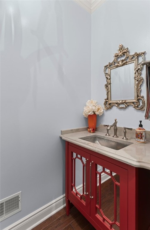 3111 Edelweiss Ct Ste 201, Adams Twp, PA 16046 - bathroom with ornamental molding, wood finished floors, and vanity