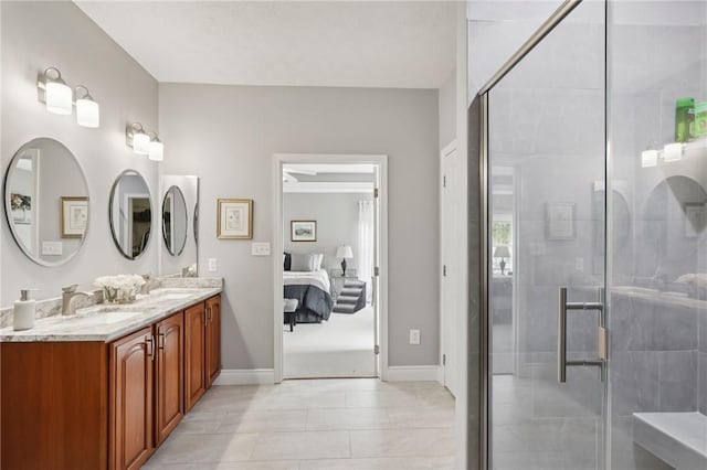 774 Norwegian Spruce Dr, Adams Twp, PA 16046 - full bathroom with double vanity, ensuite bath, a tile shower, and tile patterned floors