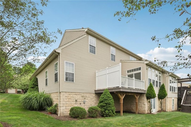 774 Norwegian Spruce Dr, Adams Twp, PA 16046 - rear view of house with a wooden deck, a yard, and stairway