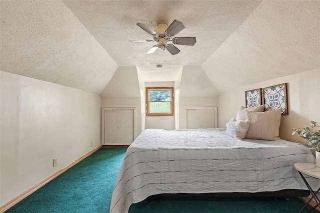 3914 38th St, Pulaski Twp, PA 15066 - bedroom with carpet flooring, a textured ceiling, lofted ceiling, and ceiling fan