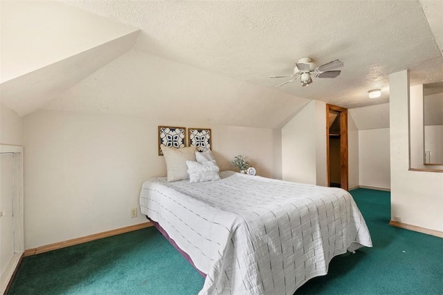 3914 38th St, Pulaski Twp, PA 15066 - carpeted bedroom featuring vaulted ceiling, a textured ceiling, and ceiling fan