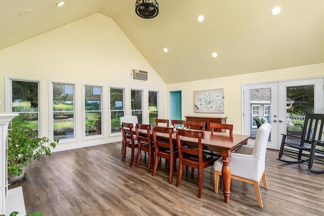 115 Nursery Rd, Forward Twp, PA 16053 - dining room featuring french doors, high vaulted ceiling, wood finished floors, and recessed lighting