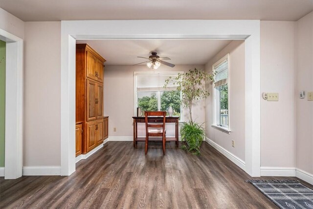 115 Nursery Rd, Forward Twp, PA 16053 - dining space with dark wood-type flooring and ceiling fan