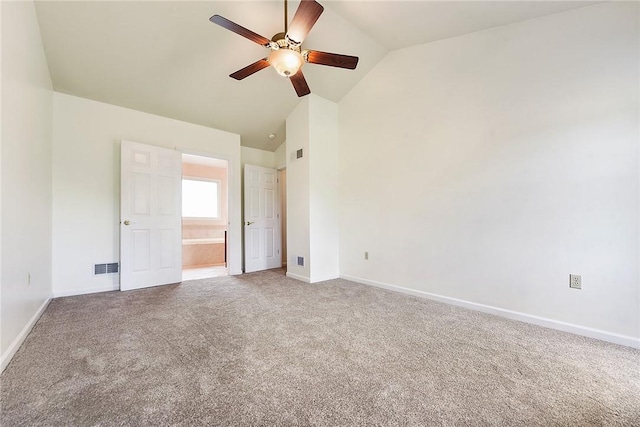 538 Bluegrass Dr, Canonsburg, PA 15317 - unfurnished bedroom with carpet floors, high vaulted ceiling, ensuite bathroom, and a ceiling fan