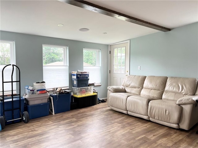 1069 Martin Ave, New Kensington, PA 15068 - living area featuring wood finished floors and beam ceiling