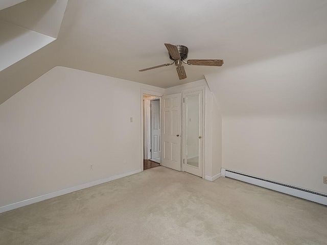 881 Ridge Rd, Harmony Twp, PA 15003 - additional living space with lofted ceiling, baseboard heating, light carpet, and ceiling fan