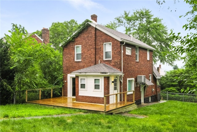 233 E 21st Ave, Munhall, PA 15120 - back of house with a chimney, a wooden deck, brick siding, and a shingled roof