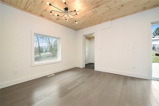 233 E 21st Ave, Munhall, PA 15120 - spare room with a chandelier, wood ceiling, and dark wood-style floors