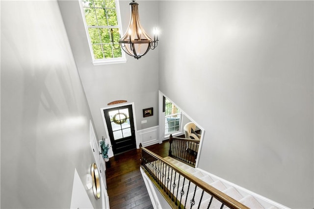 237 Clever Rd, Robinson Twp, PA 15136 - foyer entrance with a chandelier, a high ceiling, and hardwood / wood-style floors