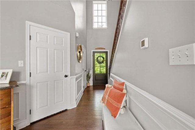 237 Clever Rd, Robinson Twp, PA 15136 - entryway featuring dark wood-style flooring and a wainscoted wall