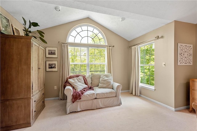 237 Clever Rd, Robinson Twp, PA 15136 - living area featuring light colored carpet, lofted ceiling, and a textured ceiling