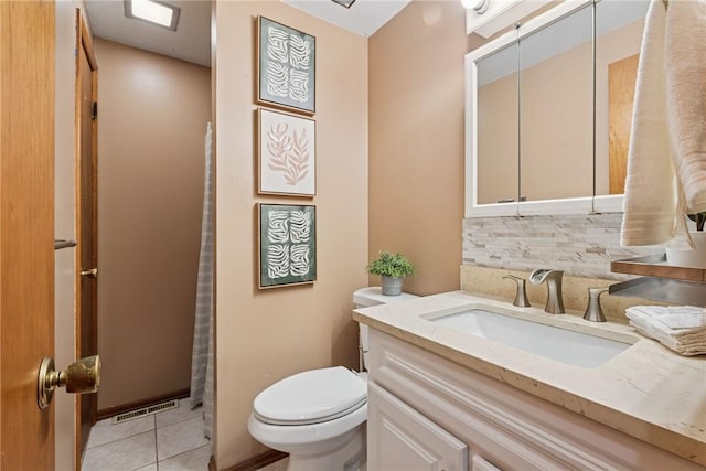 110 Four Seasons Ln, Irwin, PA 15642 - bathroom featuring backsplash, vanity, tile patterned flooring, and curtained shower