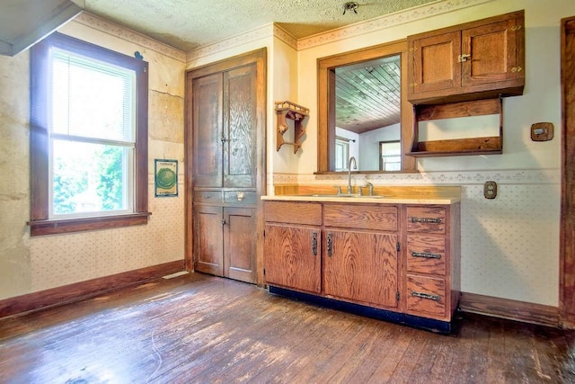 3444 Brodhead Rd, Center Twp, PA 15061 - bathroom with wallpapered walls, hardwood / wood-style floors, vanity, and vaulted ceiling