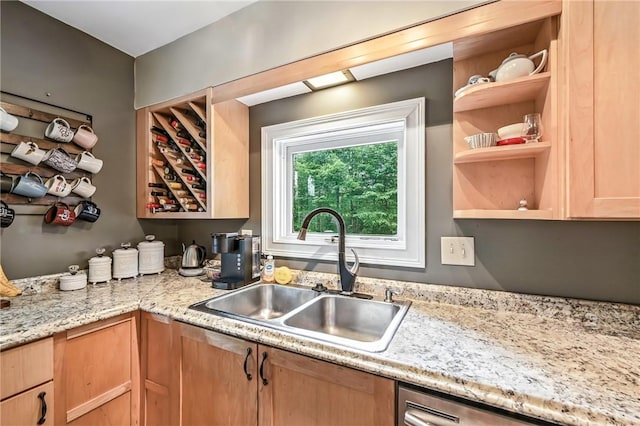 2725 N Neshannock Rd, Sharpsville, PA 16150 - kitchen with open shelves, light brown cabinetry, and stainless steel dishwasher