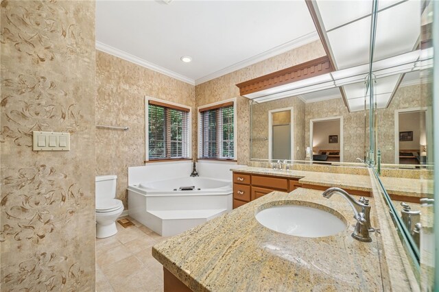14 Amy Way S, Union Twp, PA 15401 - bathroom with vanity, a bath, tile patterned floors, ornamental molding, and wallpapered walls
