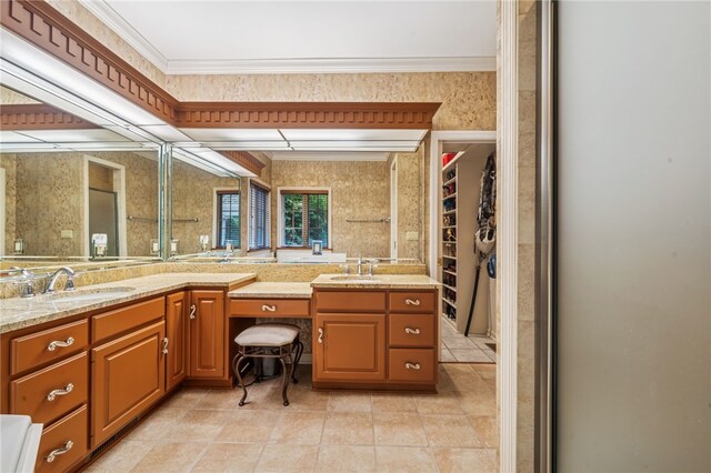 14 Amy Way S, Union Twp, PA 15401 - full bath featuring double vanity, tile patterned floors, ornamental molding, and a walk in closet