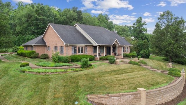 14 Amy Way S, Union Twp, PA 15401 - view of front of home with brick siding, a front lawn, and a porch