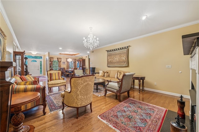 14 Amy Way S, Union Twp, PA 15401 - living room featuring crown molding, a chandelier, wood finished floors, and recessed lighting