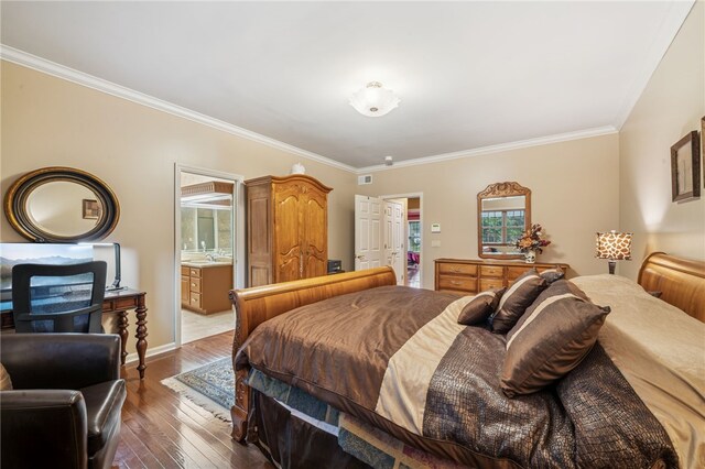 14 Amy Way S, Union Twp, PA 15401 - bedroom featuring crown molding, dark wood-style floors, and connected bathroom