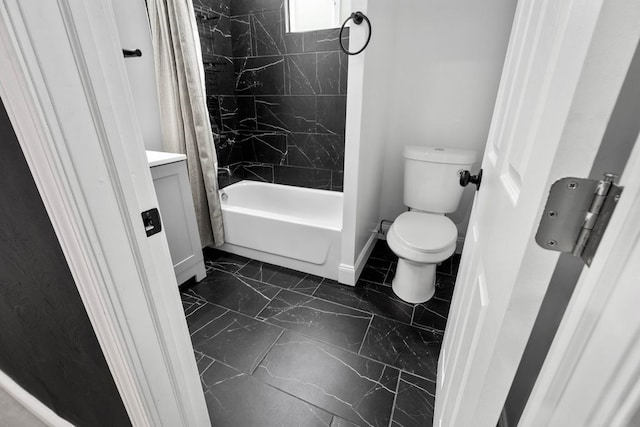 1819 Craig St, Mckeesport, PA 15132 - bathroom with marble finish flooring, shower / bathtub combination with curtain, and vanity