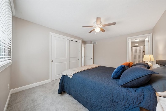 2047 Haymaker Rd, Monroeville, PA 15146 - bedroom with light colored carpet, a closet, and ceiling fan