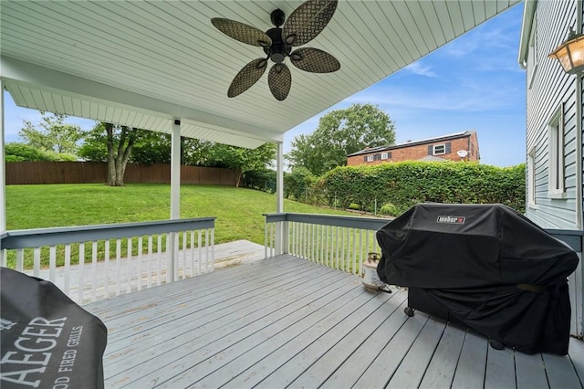 2047 Haymaker Rd, Monroeville, PA 15146 - wooden deck featuring a grill, a fenced backyard, and ceiling fan