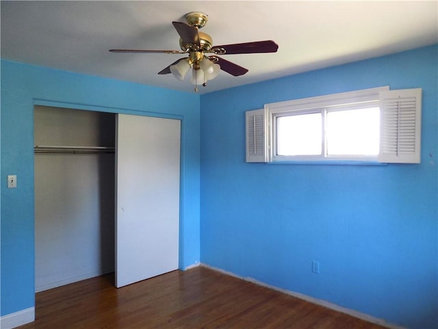 3055 Fadette St, Sheraden, PA 15204 - unfurnished bedroom featuring a closet, wood finished floors, and a ceiling fan