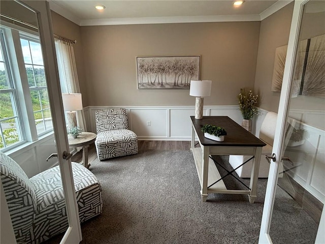 116 Mesa Dr, Moon/Crescent Twp, PA 15108 - office space featuring plenty of natural light, crown molding, carpet, a wainscoted wall, and a decorative wall