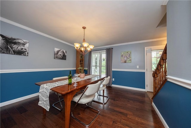 314 Westburn Ct, Seven Fields Boro, PA 16046 - dining area with a chandelier, hardwood / wood-style flooring, ornamental molding, and stairway