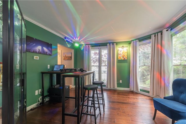 314 Westburn Ct, Seven Fields Boro, PA 16046 - bar featuring crown molding, wood finished floors, and plenty of natural light