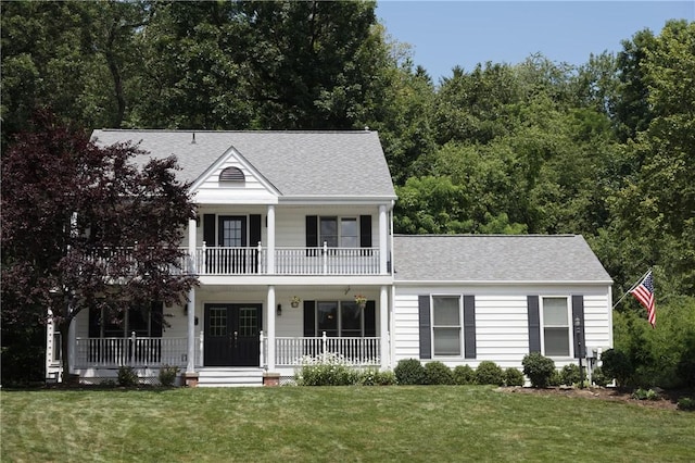 314 Westburn Ct, Seven Fields Boro, PA 16046 - greek revival house with french doors, a porch, a shingled roof, a front lawn, and a balcony