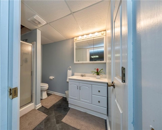314 Westburn Ct, Seven Fields Boro, PA 16046 - bathroom with vanity, a shower stall, and a paneled ceiling