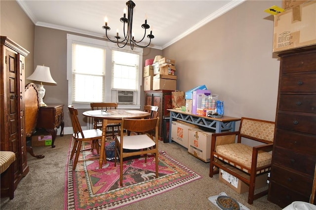 2464-2466 Beechwood Blvd, Squirrel Hill, PA 15217 - dining area featuring carpet flooring, cooling unit, a chandelier, and ornamental molding