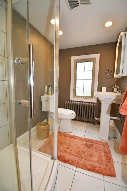 2464-2466 Beechwood Blvd, Squirrel Hill, PA 15217 - full bathroom with radiator, a stall shower, tile patterned flooring, and recessed lighting