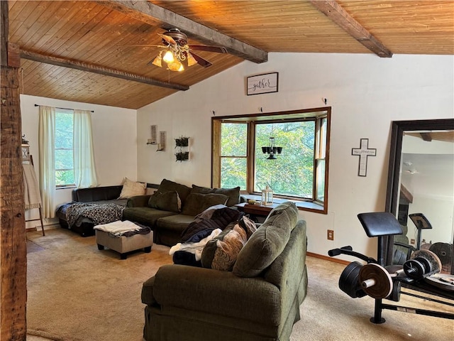 108 Hill St, Coaldale, PA 16679 - living area featuring carpet, wood ceiling, and a ceiling fan