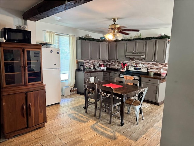 108 Hill St, Coaldale, PA 16679 - dining area with ceiling fan, light wood finished floors, and beam ceiling