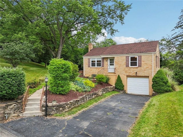 106 Crestline Dr, Ross Twp, PA 15237 - ranch-style house with a chimney, stairway, driveway, a garage, and brick siding